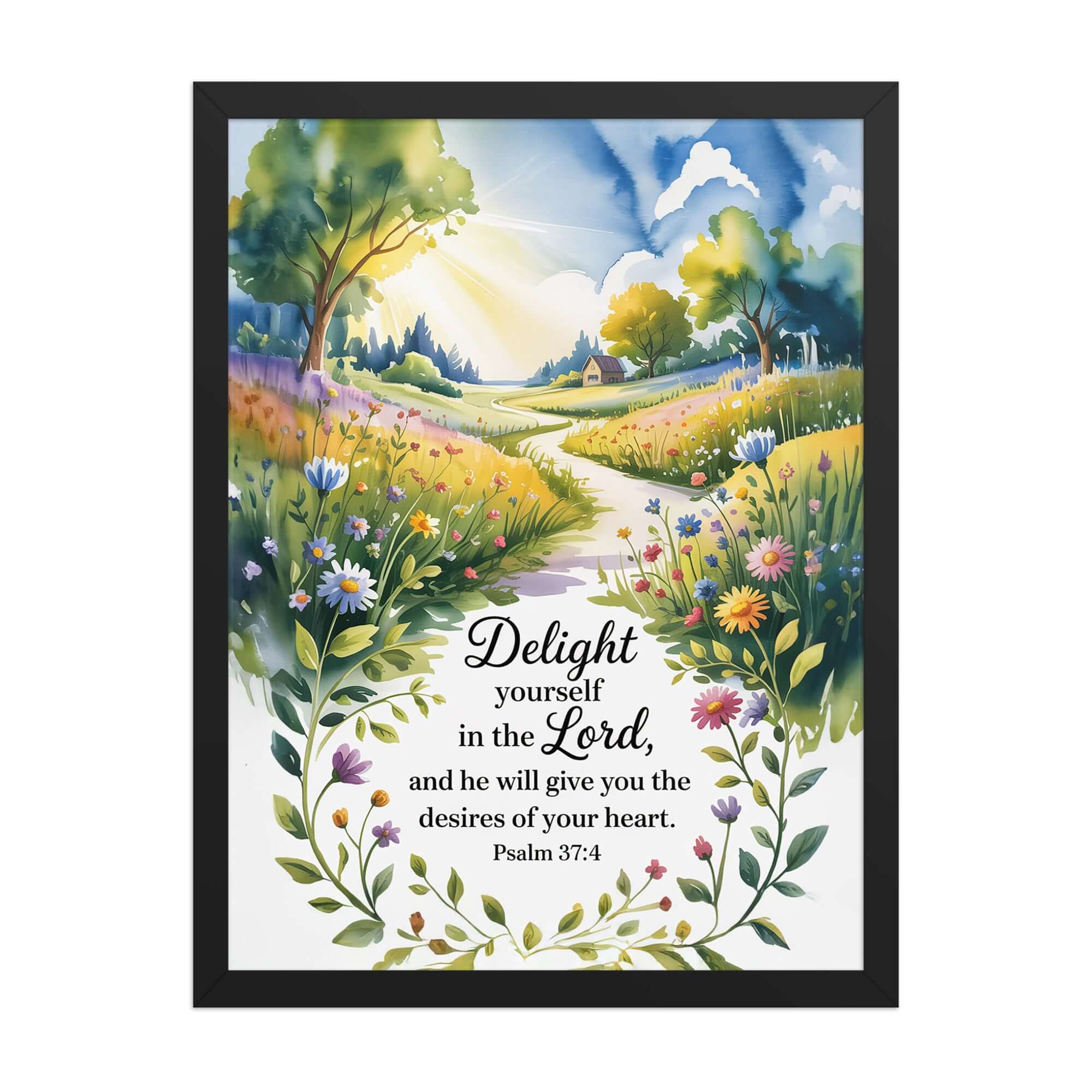 Psalm 37:4 Bible Verse, desires Enhanced Matte Paper Framed Poster Black 18″×24″