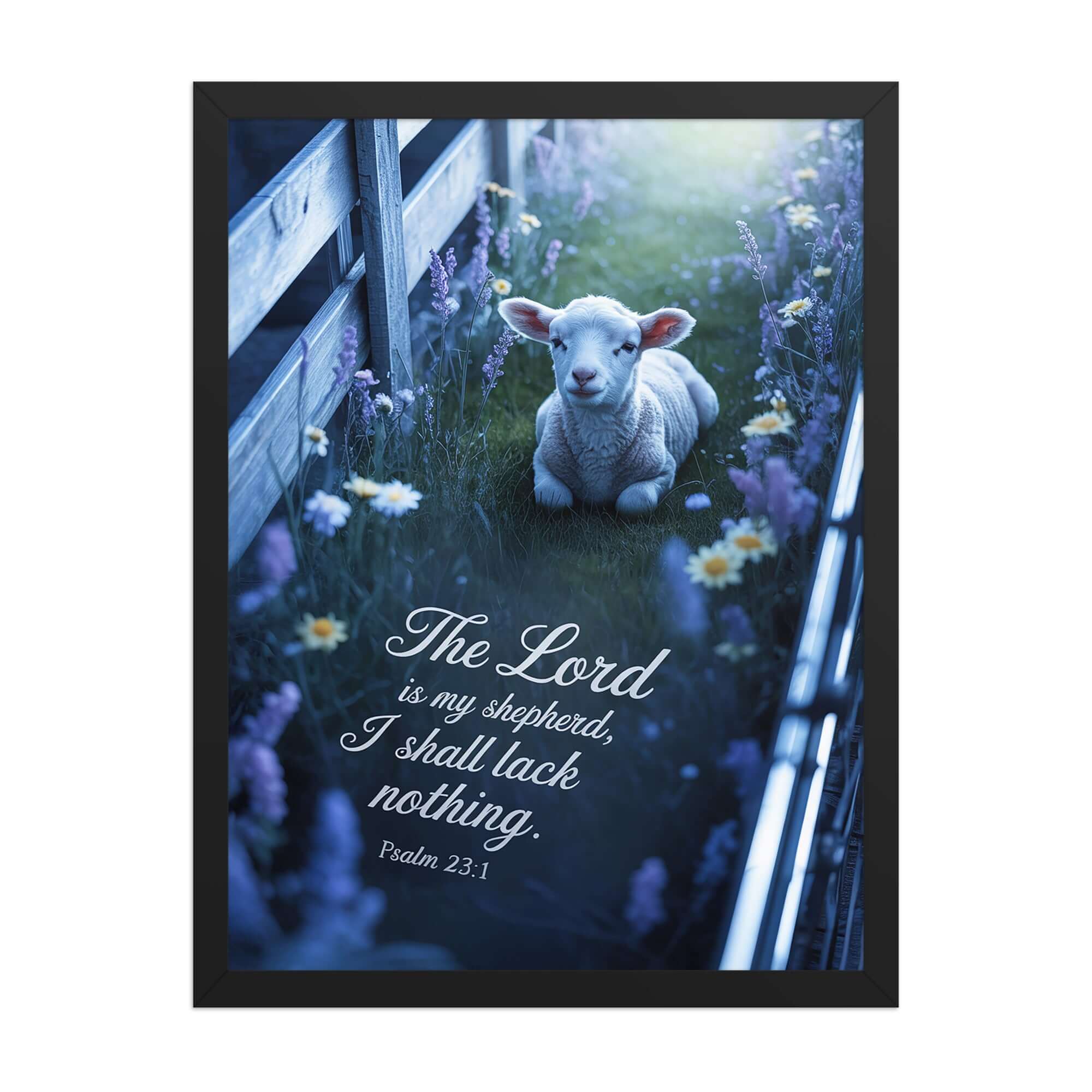 Psalm 23:1 Bible Verse, Shepherd Enhanced Matte Paper Framed Poster Black 18″×24″