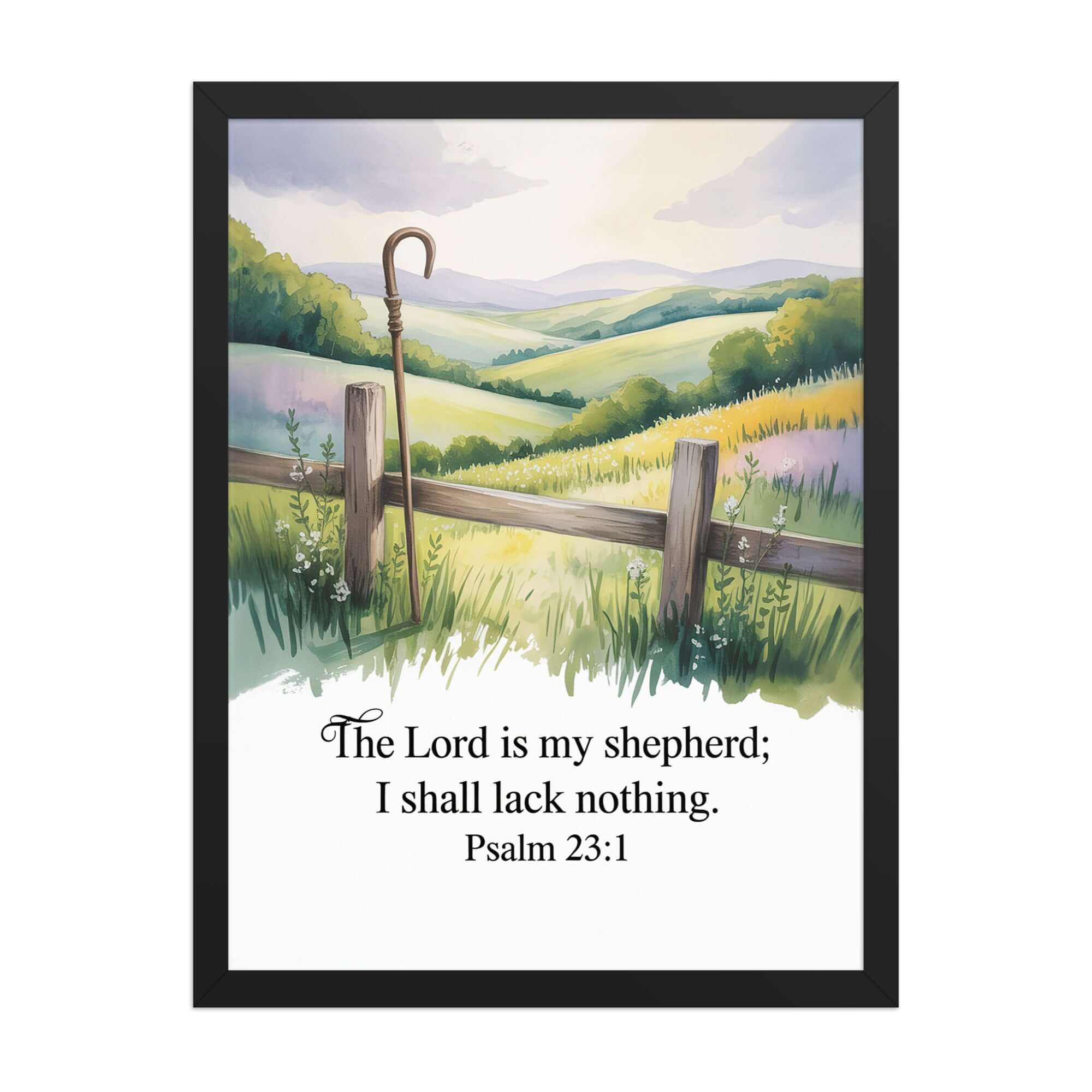 Psalm 23:1 Bible Verse, Lack Enhanced Matte Paper Framed Poster Black 18″×24″
