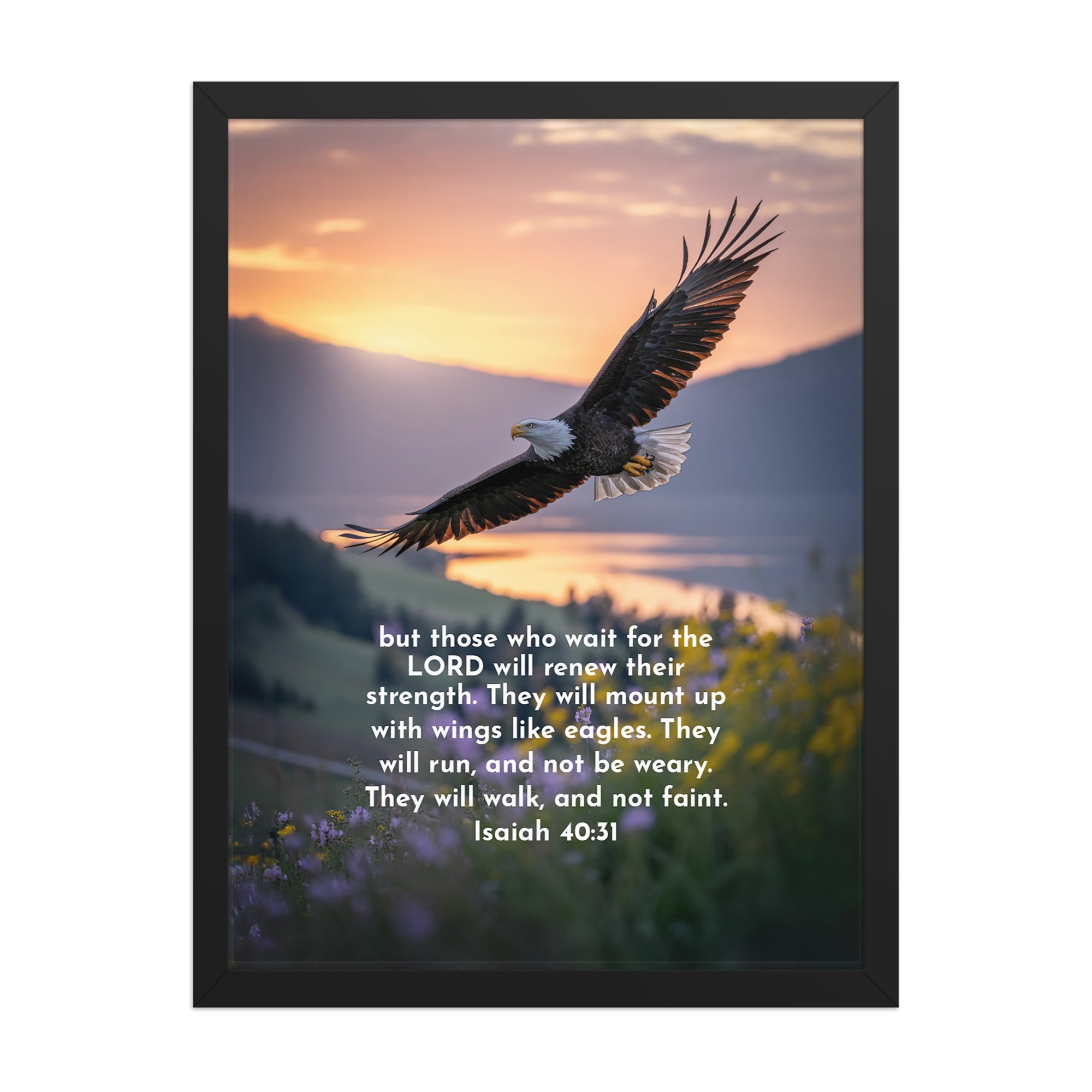 Isaiah 40:31 Bible Verse Renew Strength Enhanced Matte Paper Framed Poster Black 18″×24″