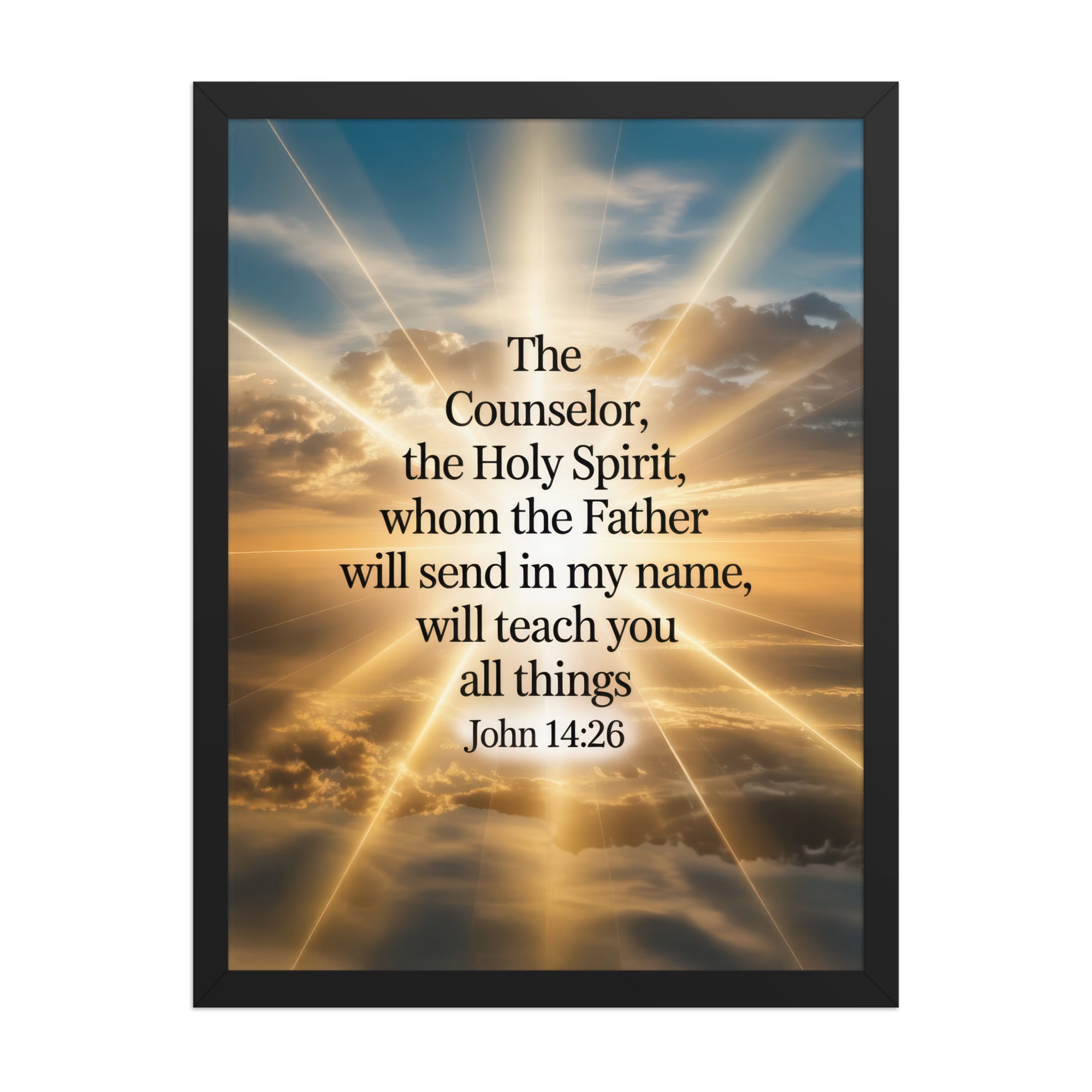 John 14:26 Bible Verse will send Enhanced Matte Paper Framed Poster Black 18″×24″