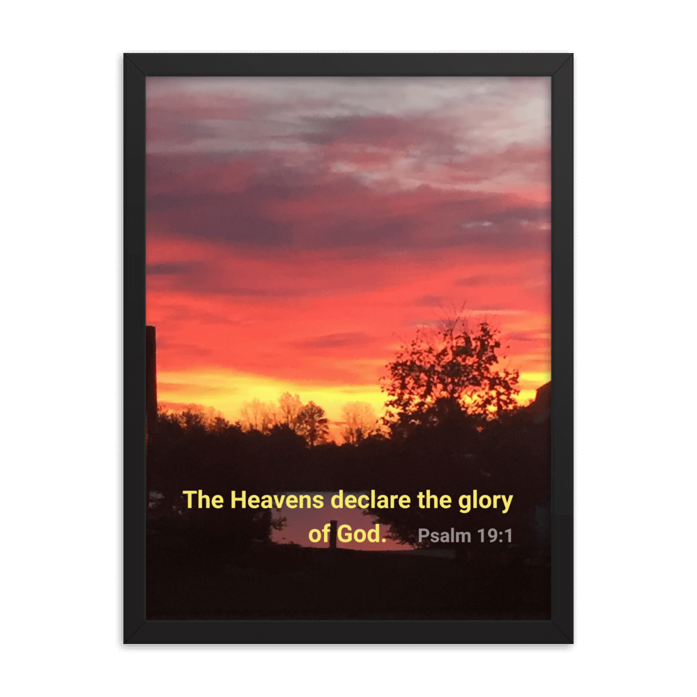 Psalm 19:1 Bible Verse, Sunset Glory Enhanced Matte Paper Framed Poster Wall Art Black 18″×24″