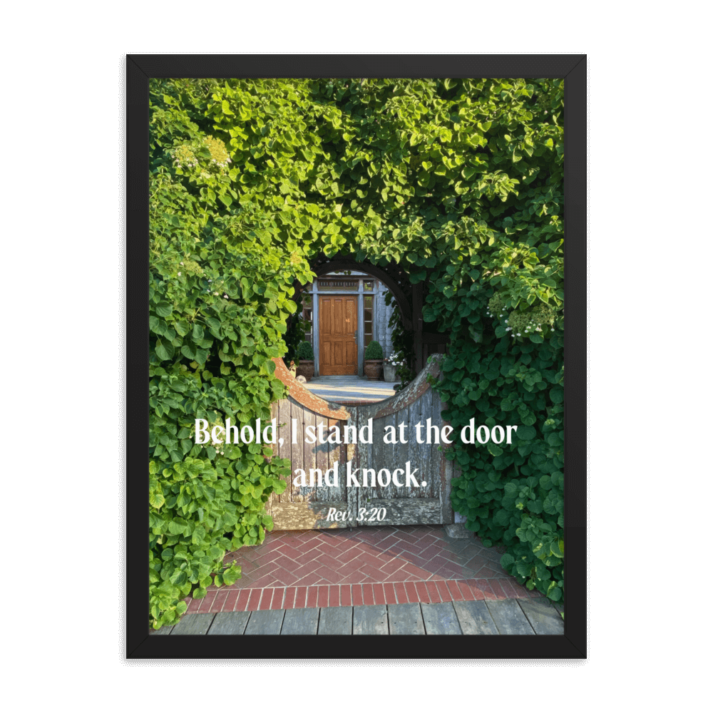 Revelation 3:20 Bible Verse, Garden Doorway Enhanced Matte Paper Framed Poster Wall Art Black 18″×24″