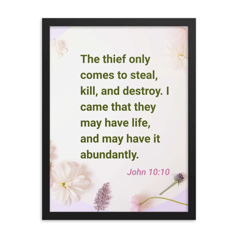 John 10:10 Bible Verse, Abundant Life Enhanced Matte Paper Framed Poster Wall Art Black 18″×24″
