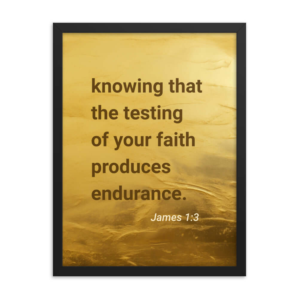 James 1:3 Bible Verse, testing of your faith Enhanced Matte Paper Framed Poster Wall Art Black 18″×24″