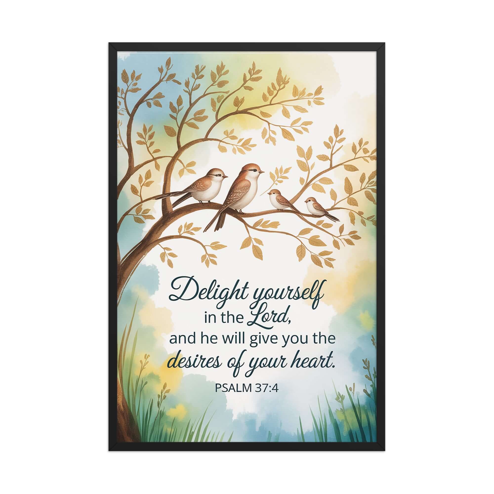 Psalm 37:4 Bible Verse, Yourself Enhanced Matte Paper Framed Poster Black 24″×36″