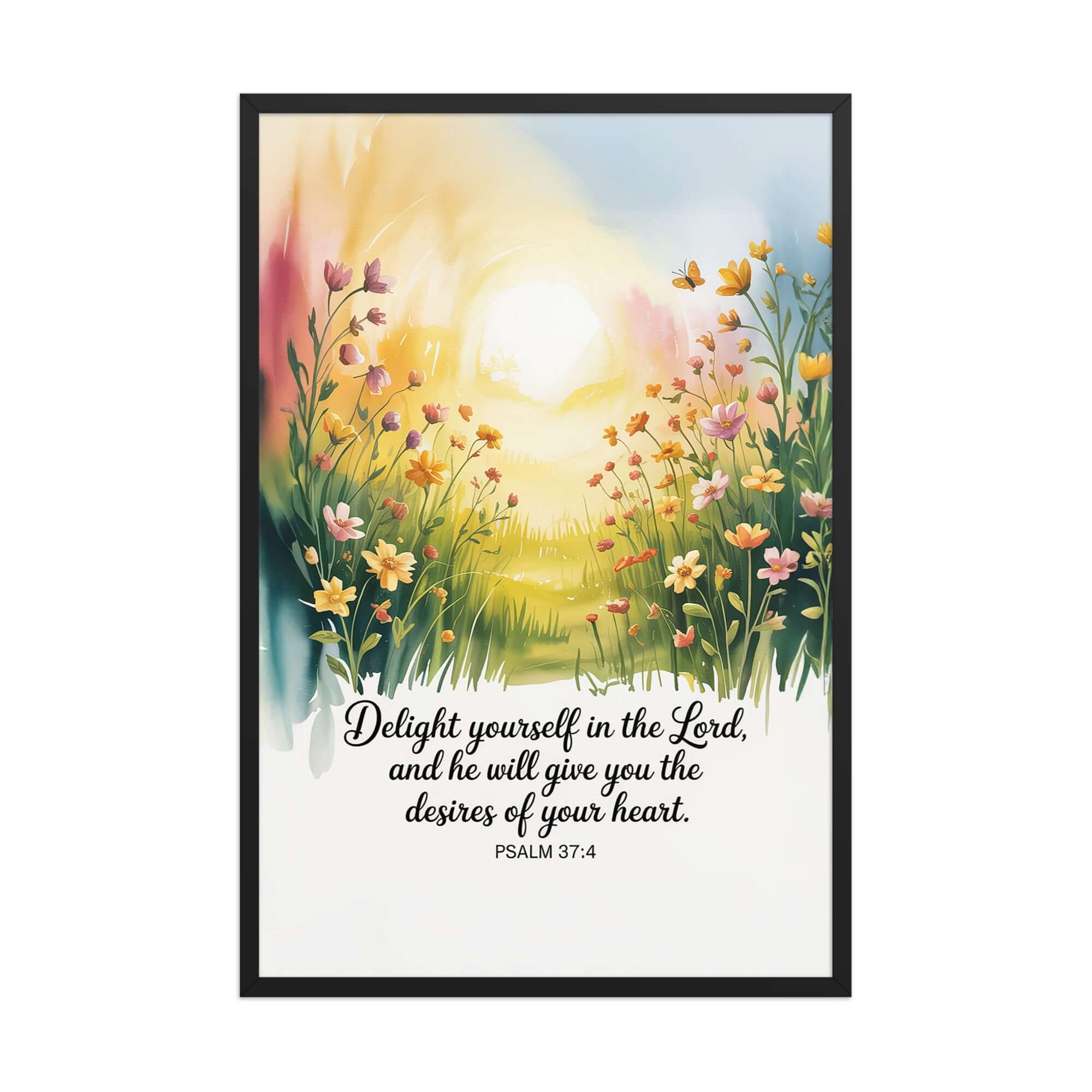 Psalm 37:4 Bible Verse, will give Enhanced Matte Paper Framed Poster Black 24″×36″