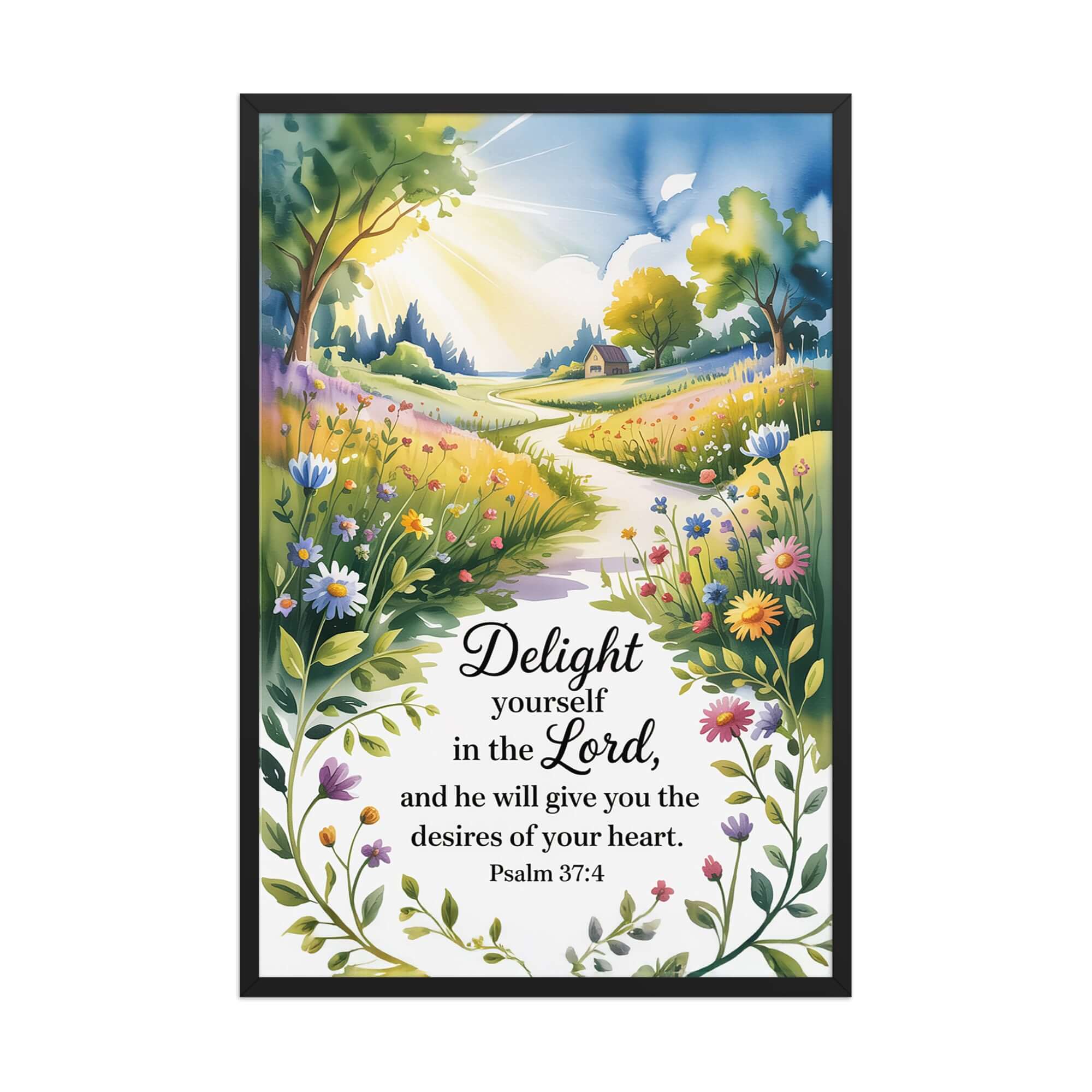 Psalm 37:4 Bible Verse, desires Enhanced Matte Paper Framed Poster Black 24″×36″