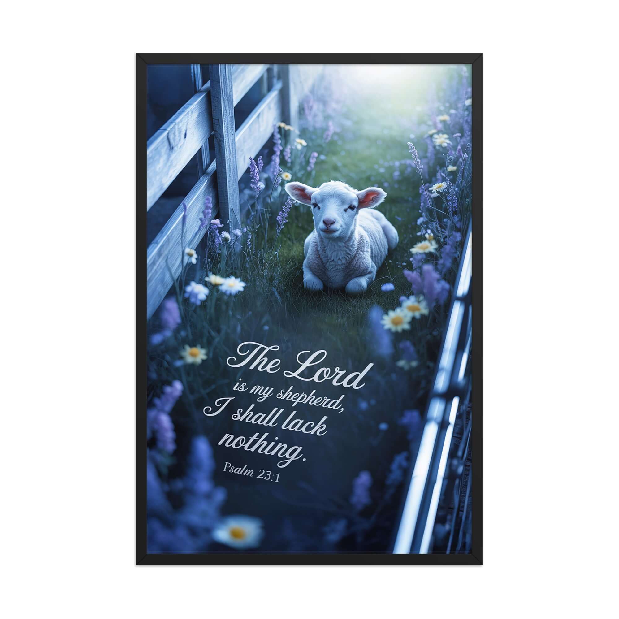 Psalm 23:1 Bible Verse, Shepherd Enhanced Matte Paper Framed Poster Black 24″×36″