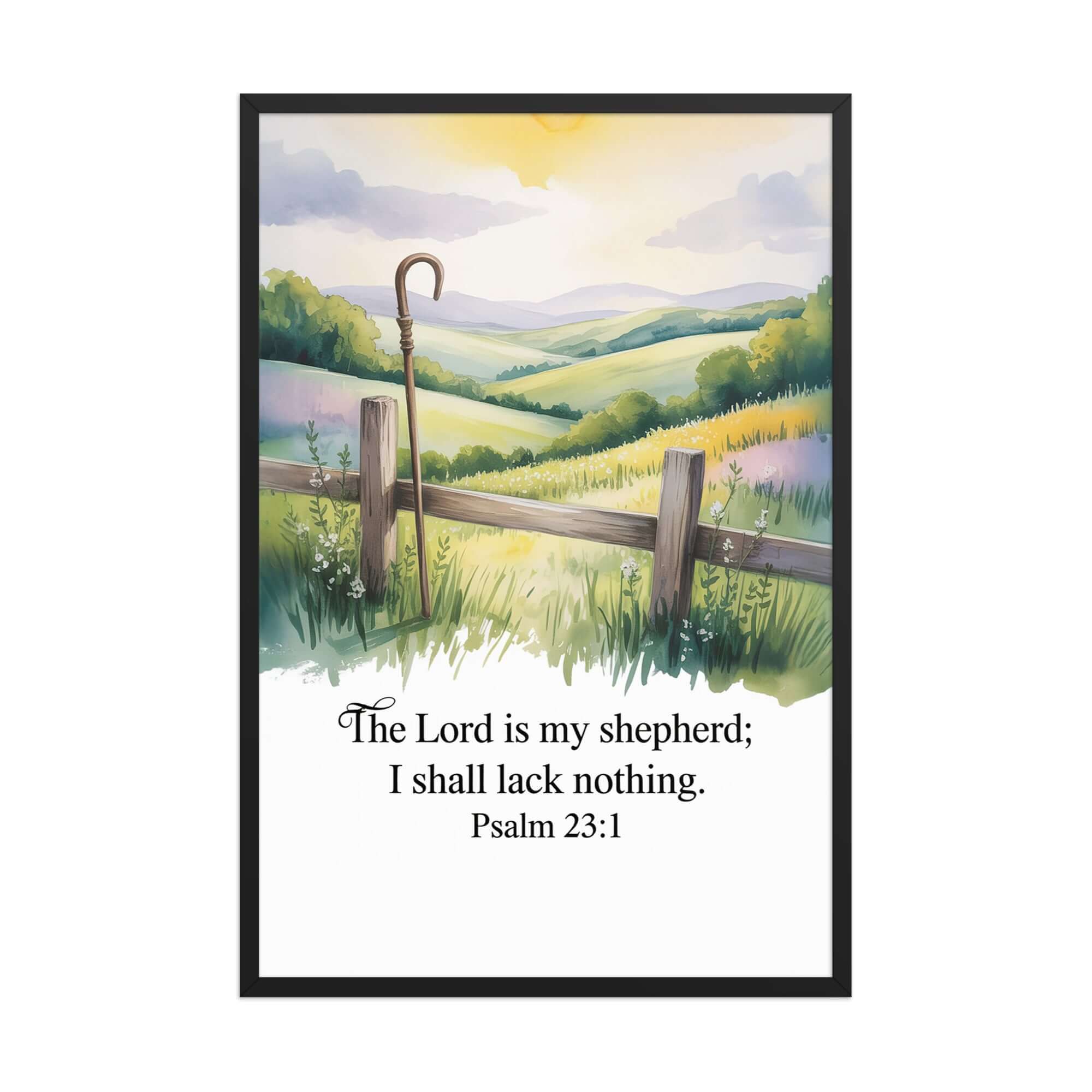 Psalm 23:1 Bible Verse, Lack Enhanced Matte Paper Framed Poster Black 24″×36″