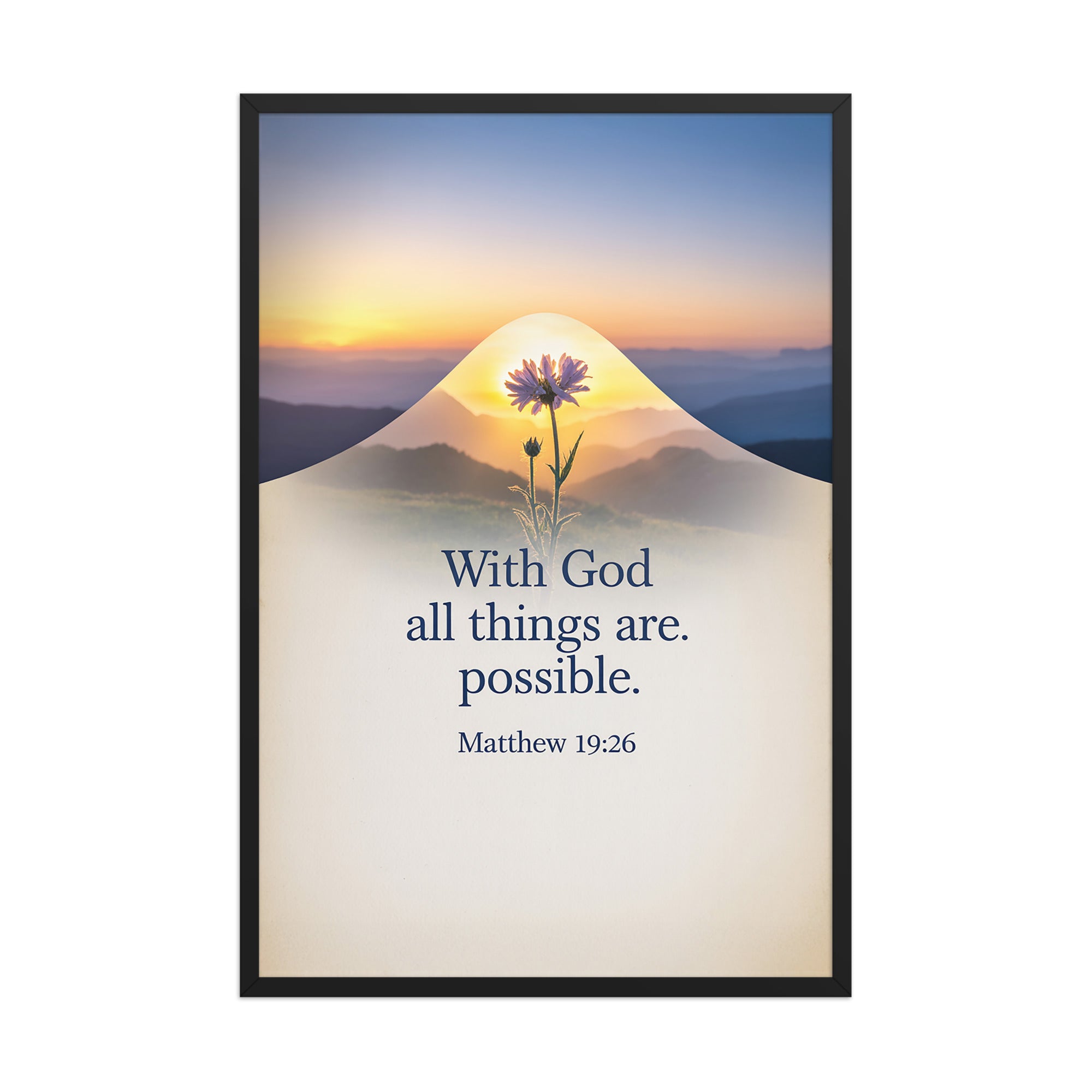 Matthew 19:26 Bible Verse at them Enhanced Matte Paper Framed Poster Black 24″×36″