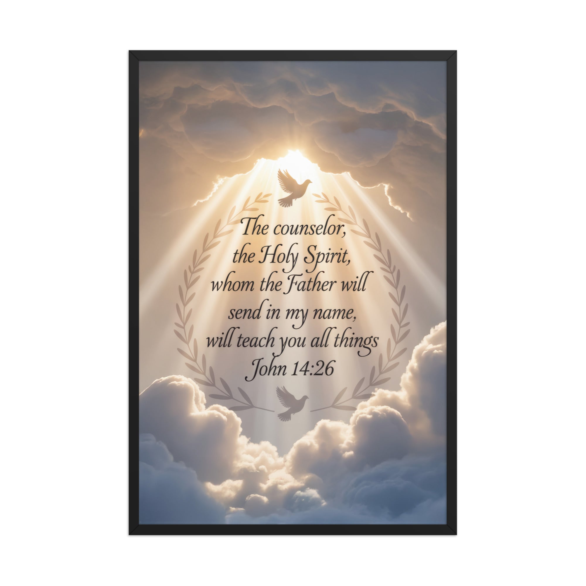 John 14:26 Bible Verse Counselor Enhanced Matte Paper Framed Poster Black 24″×36″