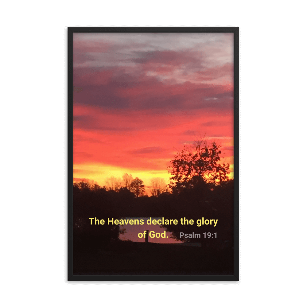 Psalm 19:1 Bible Verse, Sunset Glory Enhanced Matte Paper Framed Poster Wall Art Black 24″×36″