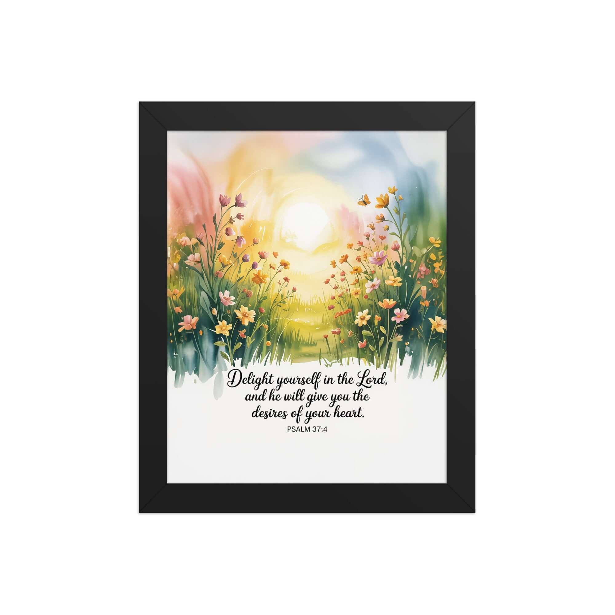 Psalm 37:4 Bible Verse, will give Enhanced Matte Paper Framed Poster Black 8″×10″