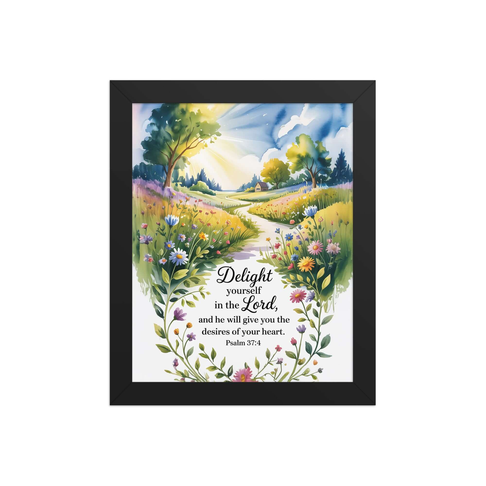 Psalm 37:4 Bible Verse, desires Enhanced Matte Paper Framed Poster Black 8″×10″