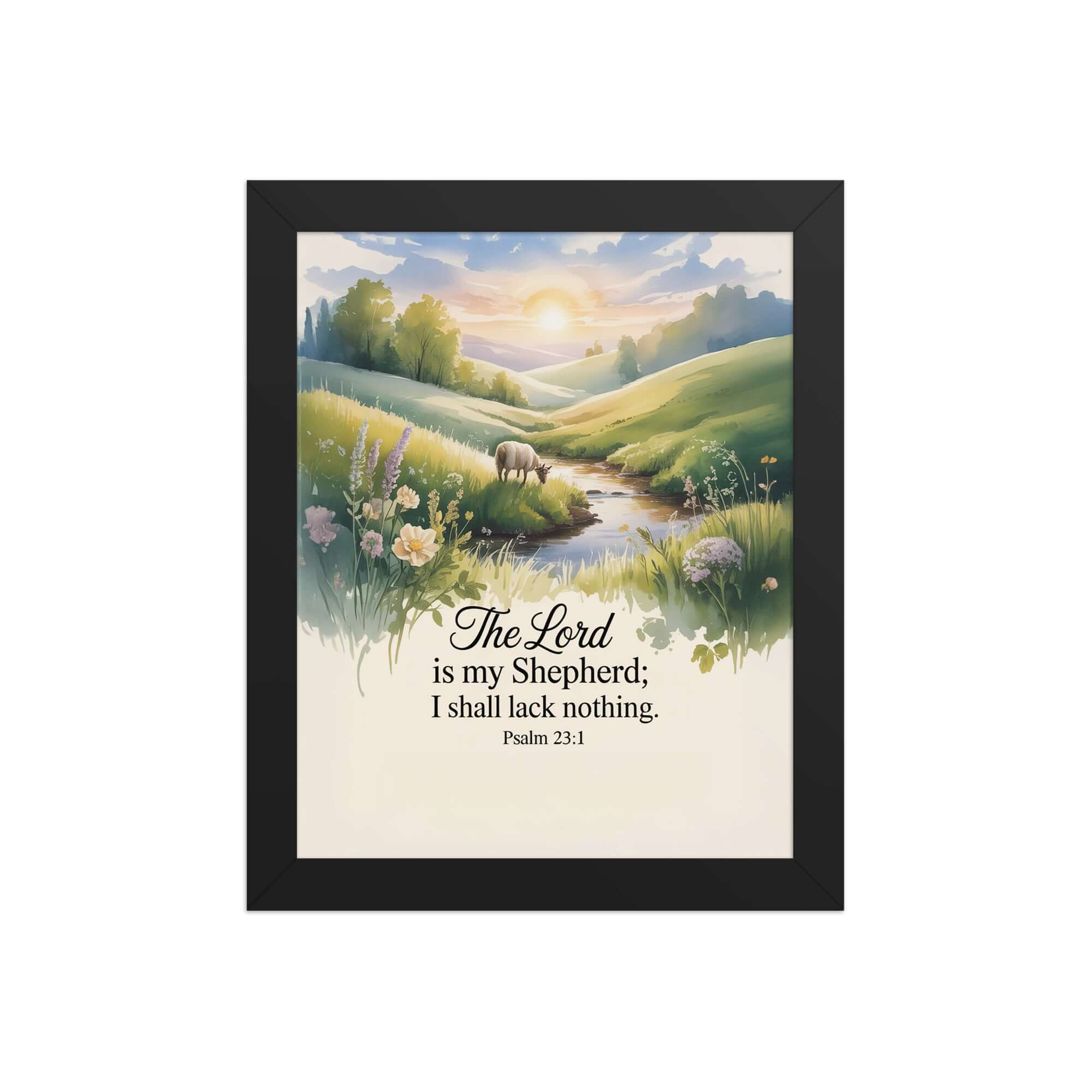 Psalm 23:1 Bible Verse, Lord Enhanced Matte Paper Framed Poster Black 8″×10″