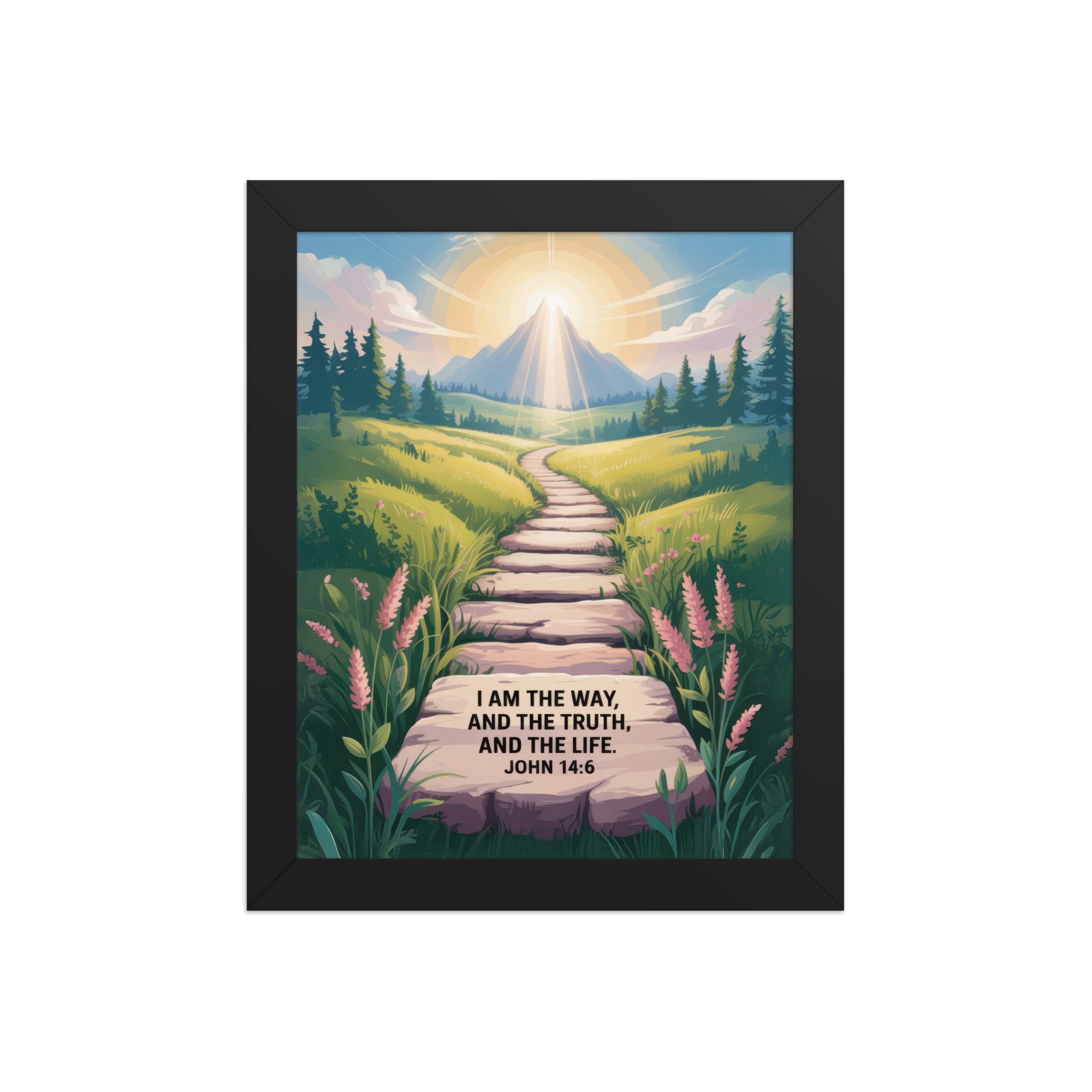 John 14:6 Bible Verse The Truth Enhanced Matte Paper Framed Poster Black 8″×10″