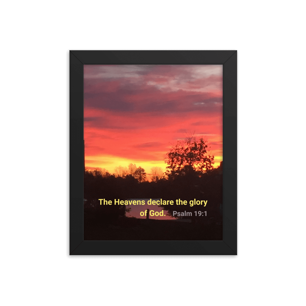 Psalm 19:1 Bible Verse, Sunset Glory Enhanced Matte Paper Framed Poster Wall Art Black 8″×10″