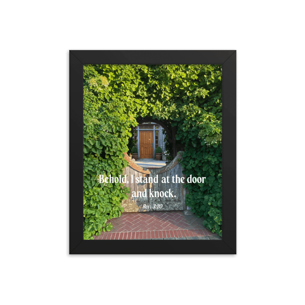 Revelation 3:20 Bible Verse, Garden Doorway Enhanced Matte Paper Framed Poster Wall Art Black 8″×10″