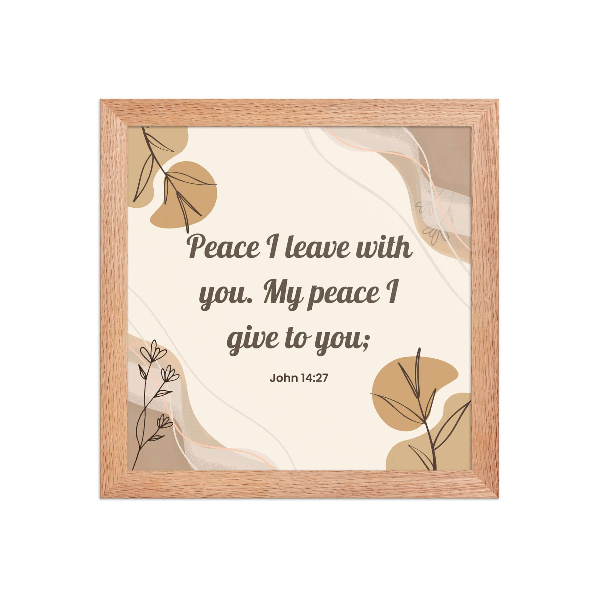 John 14:27 Bible Verse, Peace I Enhanced Matte Paper Framed Poster Wall Art Red Oak 10″×10″