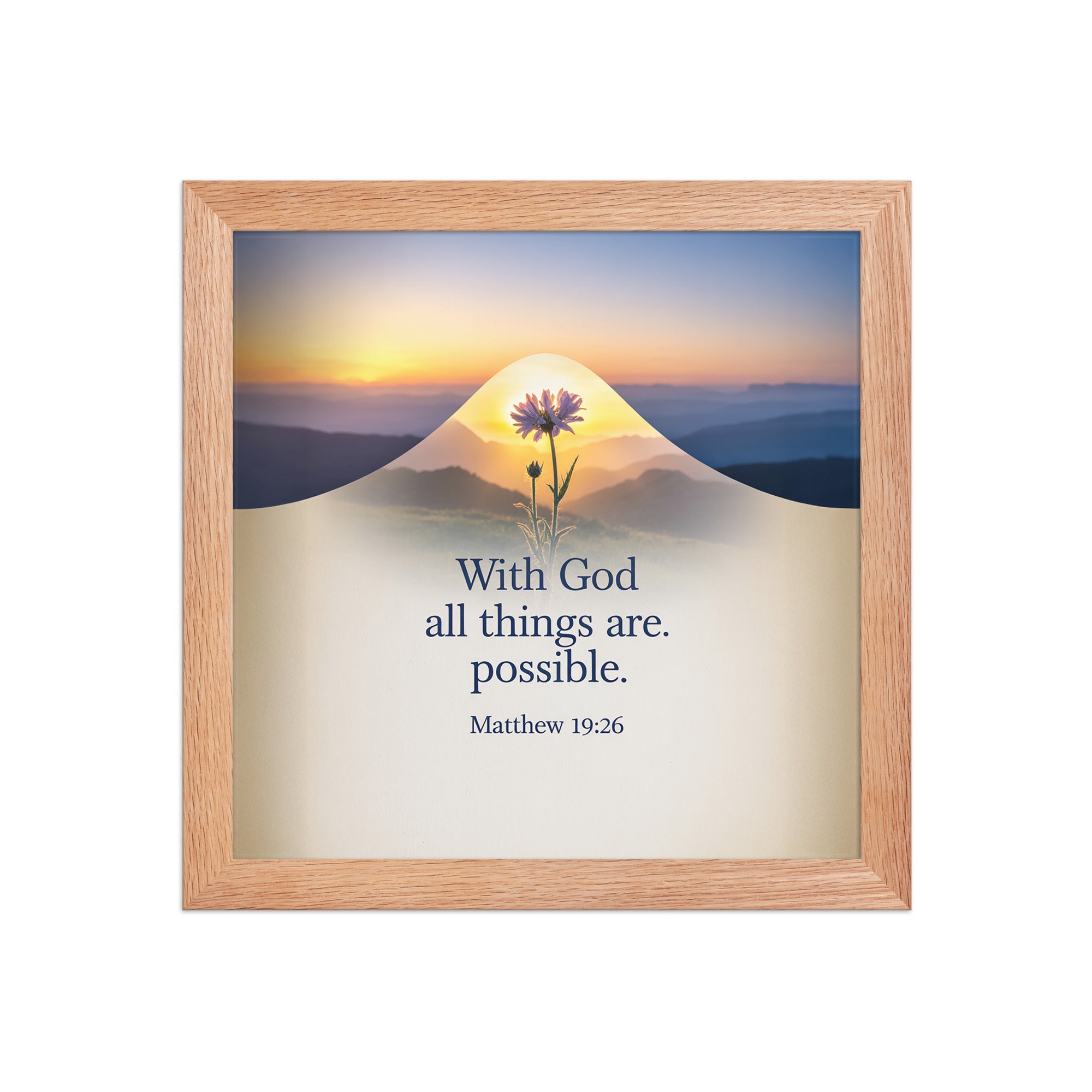 Matthew 19:26 Bible Verse at them Enhanced Matte Paper Framed Poster Red Oak 10″×10″