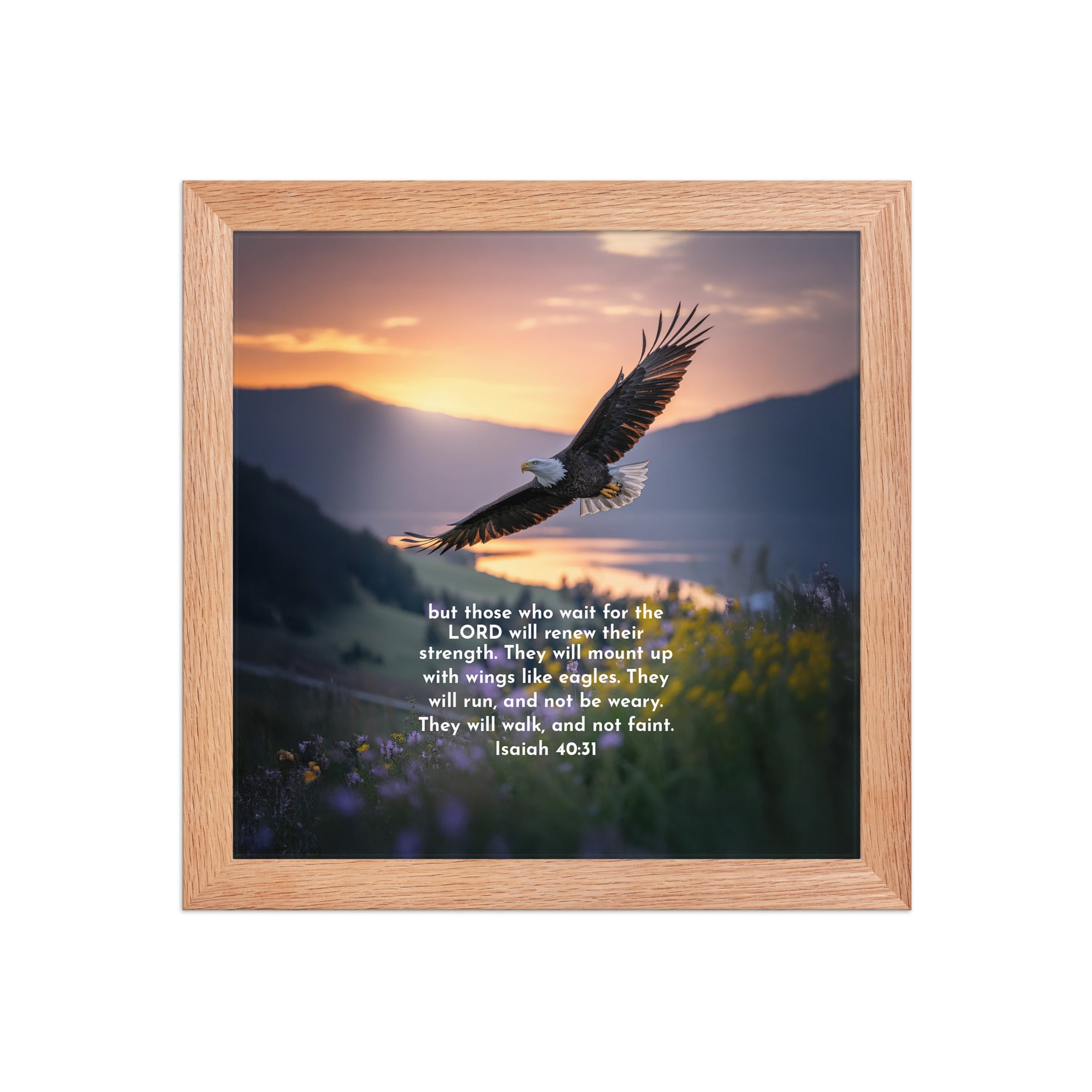 Isaiah 40:31 Bible Verse Renew Strength Enhanced Matte Paper Framed Poster Red Oak 10″×10″