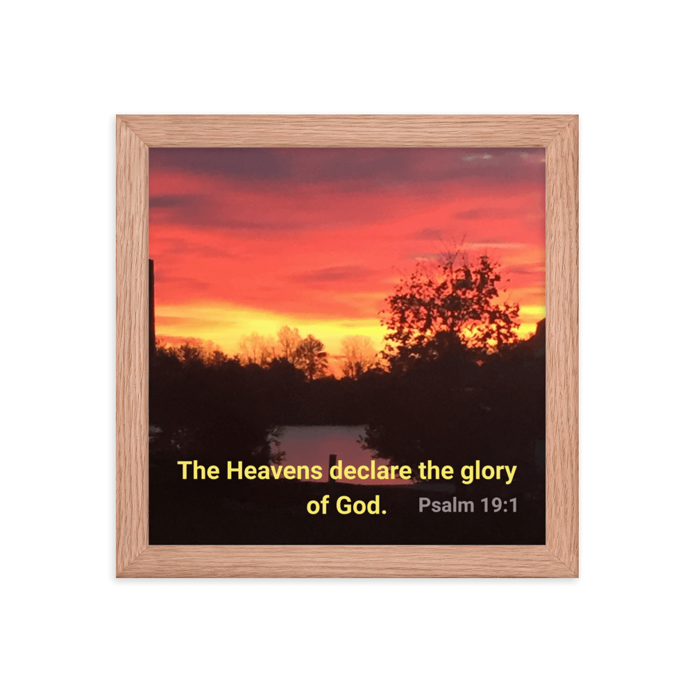Psalm 19:1 Bible Verse, Sunset Glory Enhanced Matte Paper Framed Poster Wall Art Red Oak 10″×10″