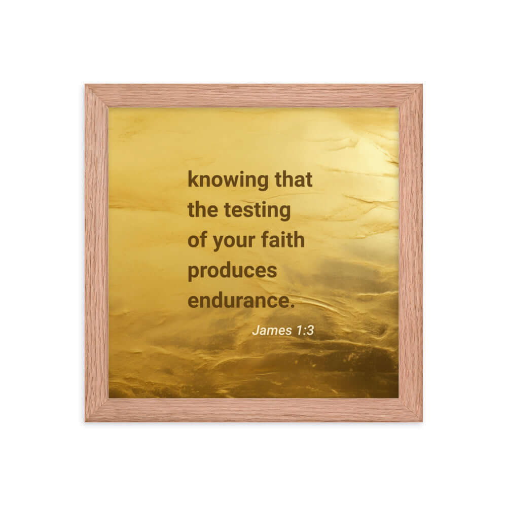 James 1:3 Bible Verse, testing of your faith Enhanced Matte Paper Framed Poster Wall Art Red Oak 10″×10″