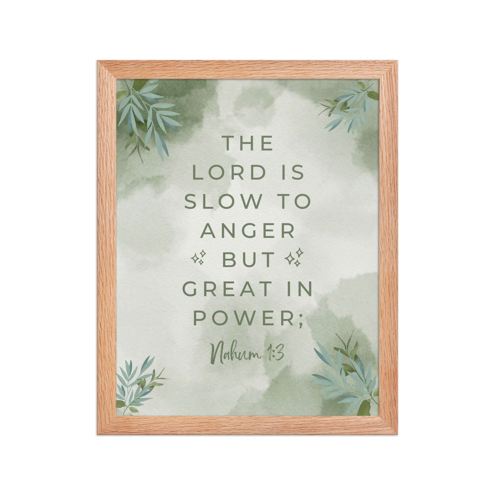 Nahum 1:3 Bible Verse, The Lord is slow Enhanced Matte Paper Framed Poster Wall Art Red Oak 11″×14″