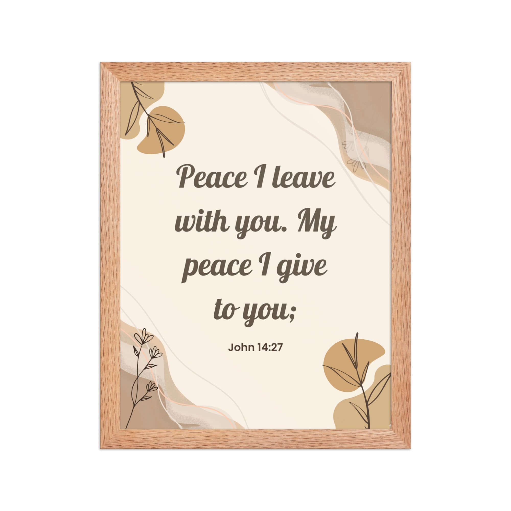 John 14:27 Bible Verse, Peace I Enhanced Matte Paper Framed Poster Wall Art Red Oak 11″×14″