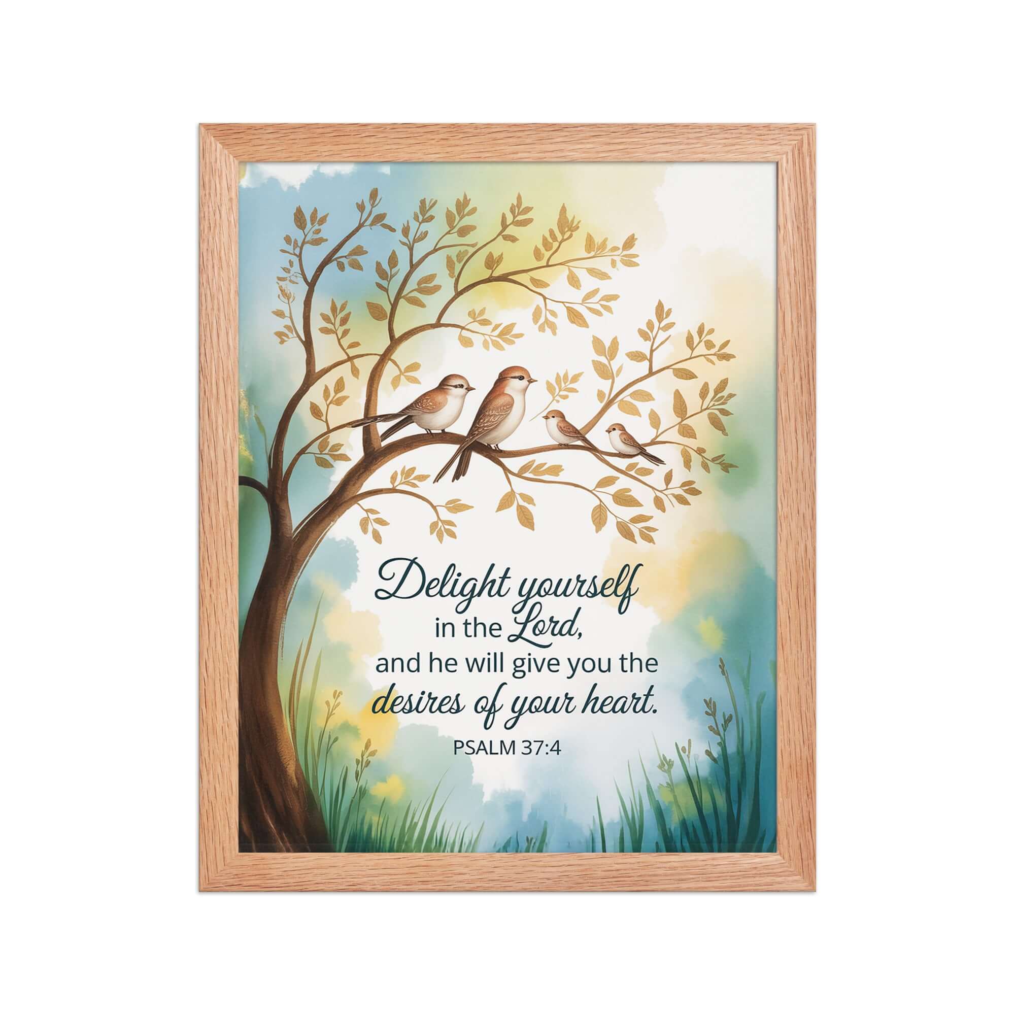 Psalm 37:4 Bible Verse, Yourself Enhanced Matte Paper Framed Poster Red Oak 11″×14″