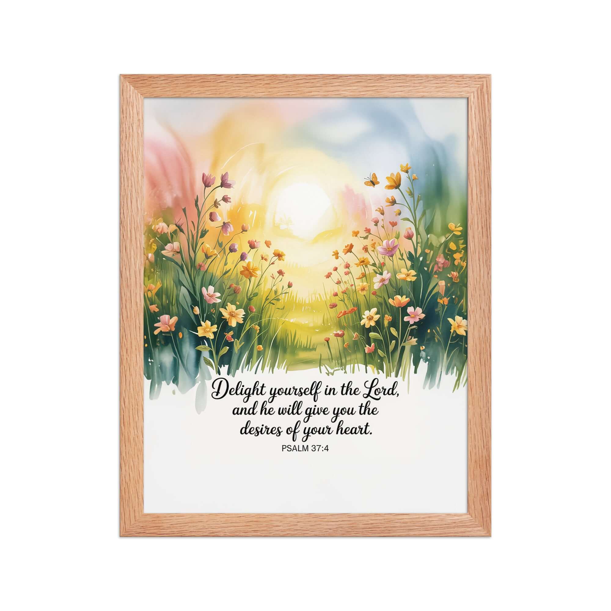 Psalm 37:4 Bible Verse, will give Enhanced Matte Paper Framed Poster Red Oak 11″×14″