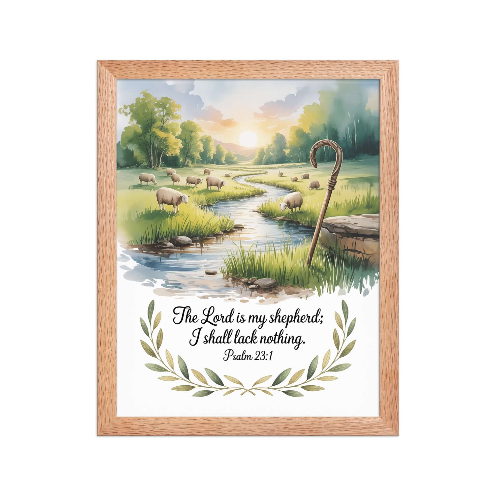 Psalm 23:1 Bible Verse, is my Enhanced Matte Paper Framed Poster Red Oak 11″×14″