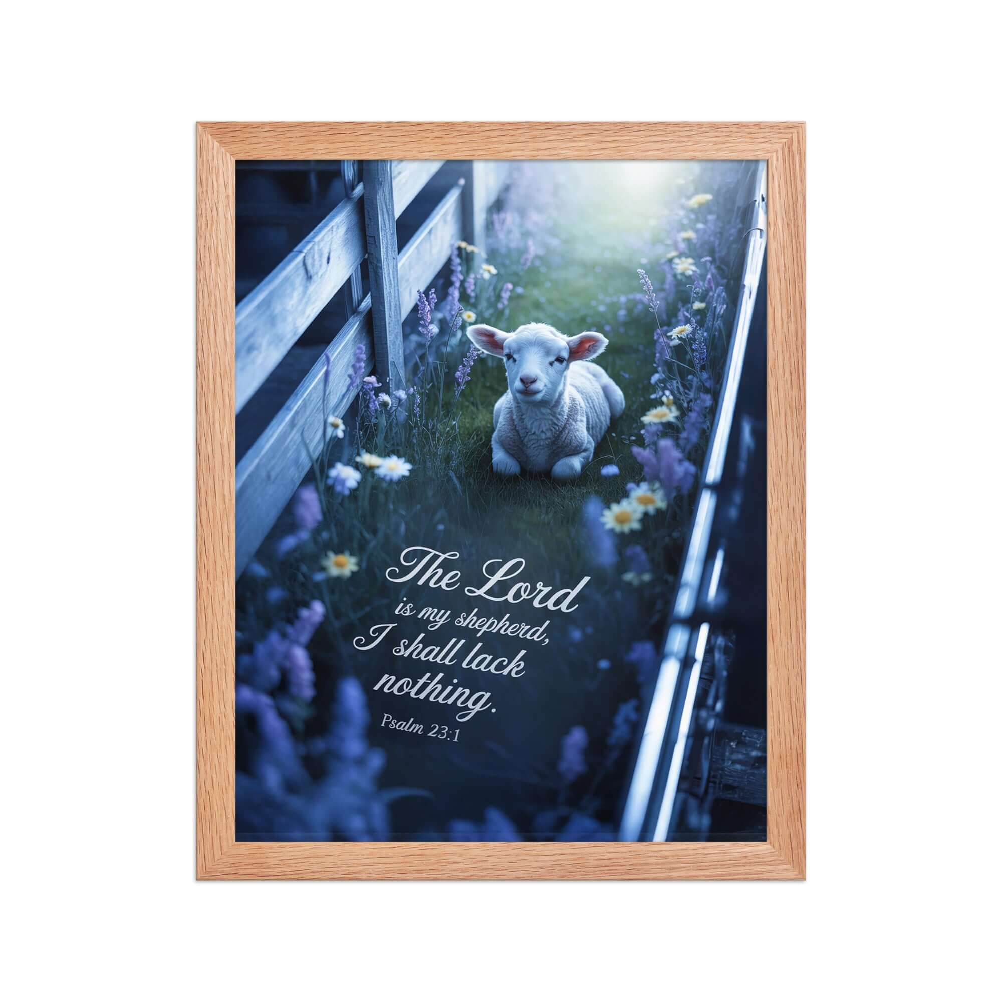 Psalm 23:1 Bible Verse, Shepherd Enhanced Matte Paper Framed Poster Red Oak 11″×14″