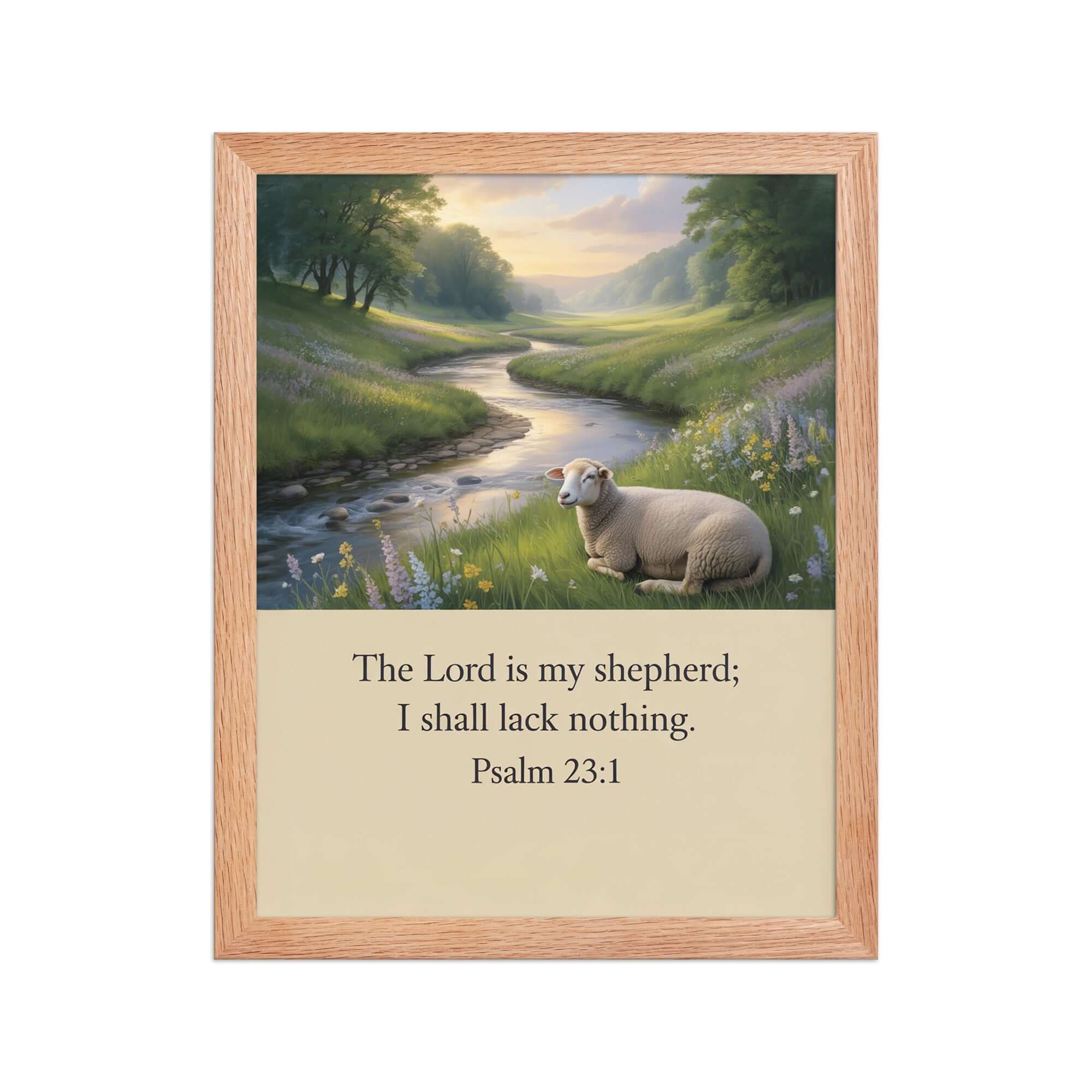 Psalm 23:1 Bible Verse, I shall Enhanced Matte Paper Framed Poster Red Oak 11″×14″
