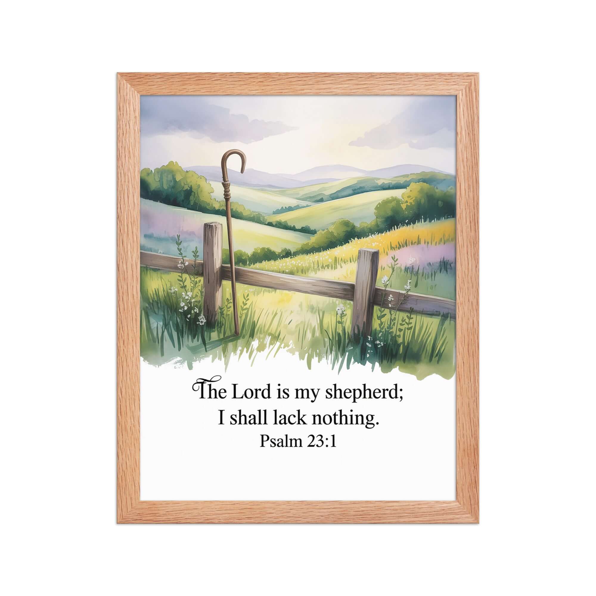 Psalm 23:1 Bible Verse, Lack Enhanced Matte Paper Framed Poster Red Oak 11″×14″