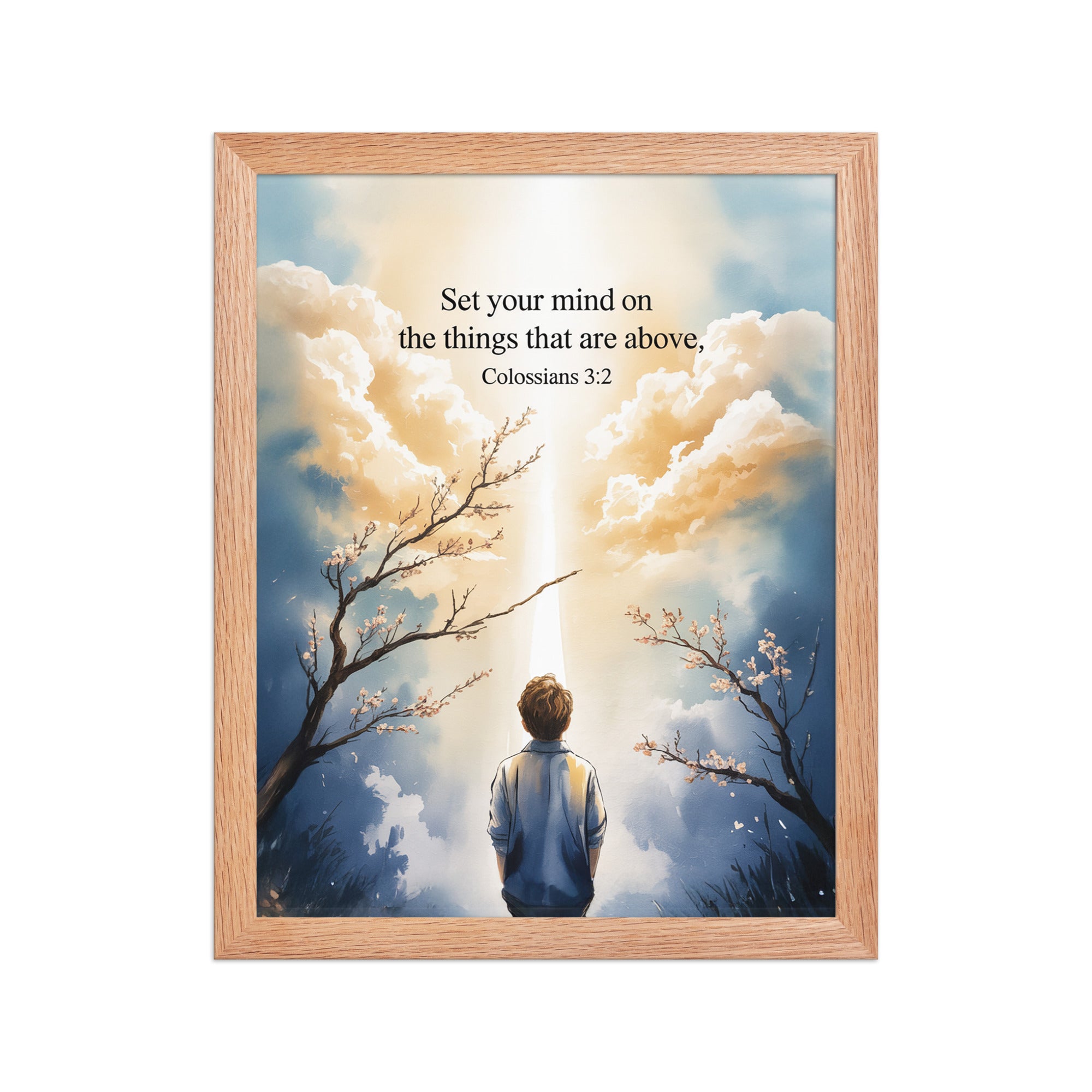 Colossians 3:2 Bible Verse the things Enhanced Matte Paper Framed Poster Red Oak 11″×14″