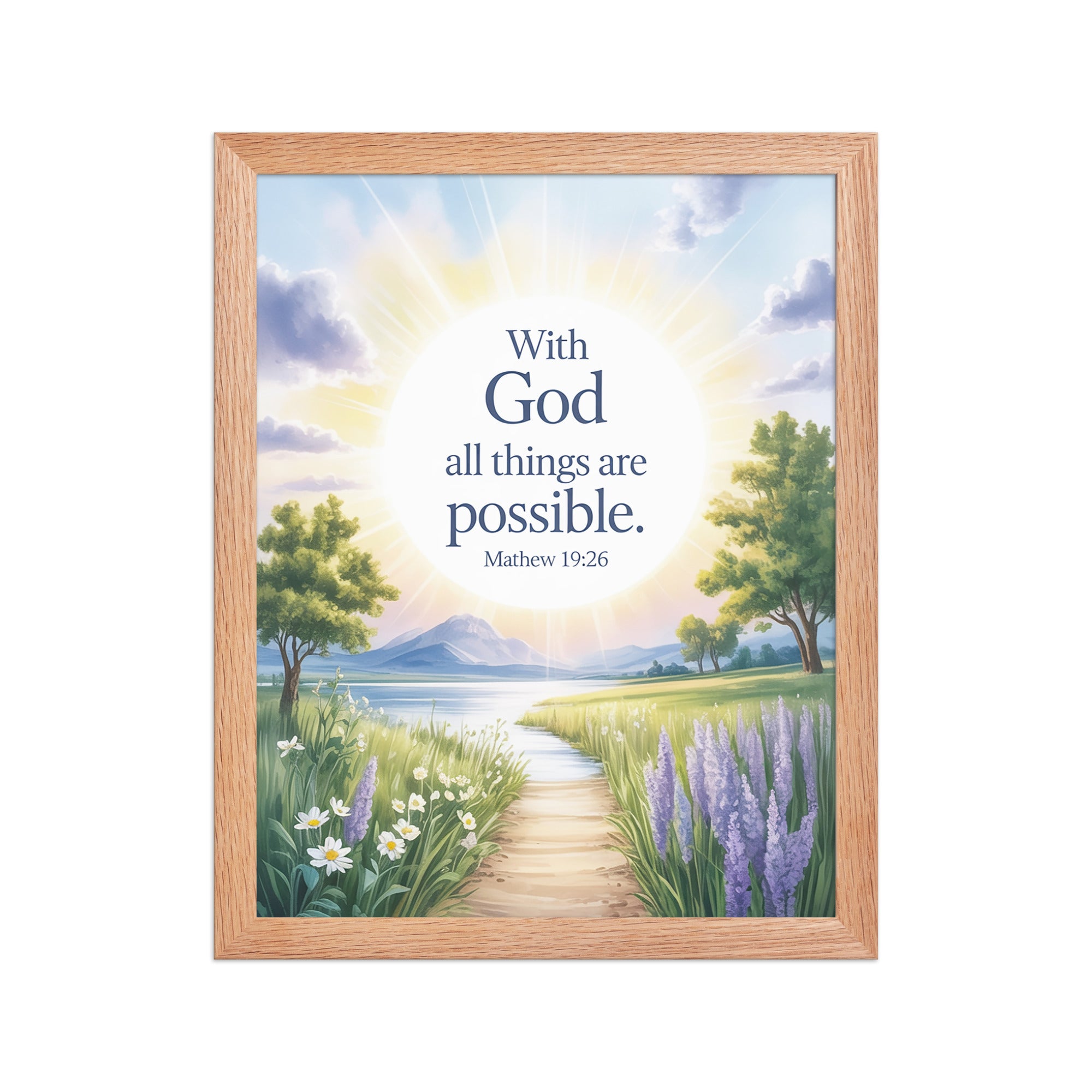 Matthew 19:26 Bible Verse Looking at Enhanced Matte Paper Framed Poster Red Oak 11″×14″