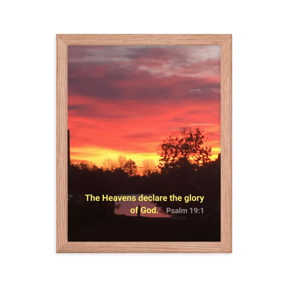 Psalm 19:1 Bible Verse, Sunset Glory Enhanced Matte Paper Framed Poster Wall Art Red Oak 11″×14″