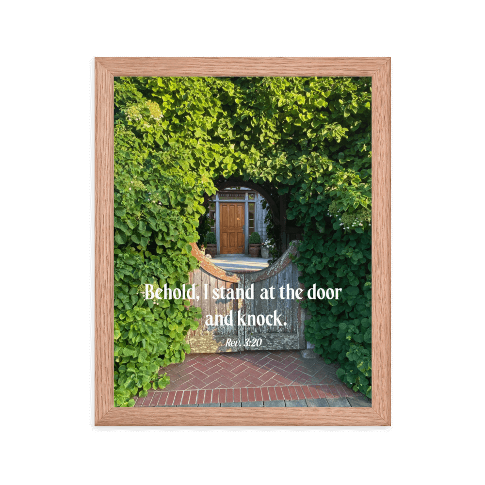 Revelation 3:20 Bible Verse, Garden Doorway Enhanced Matte Paper Framed Poster Wall Art Red Oak 11″×14″