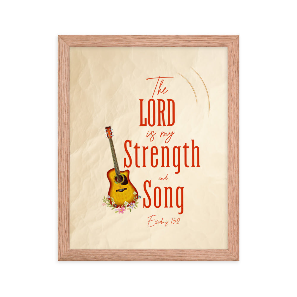 Exodus 15:2 Bible Verse, The LORD is my strength Enhanced Matte Paper Framed Poster Wall Art Red Oak 11″×14″