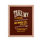 Matthew 11:29-30 Bible Verse, learn from me Enhanced Matte Paper Framed Poster Wall Art Red Oak 11″×14″