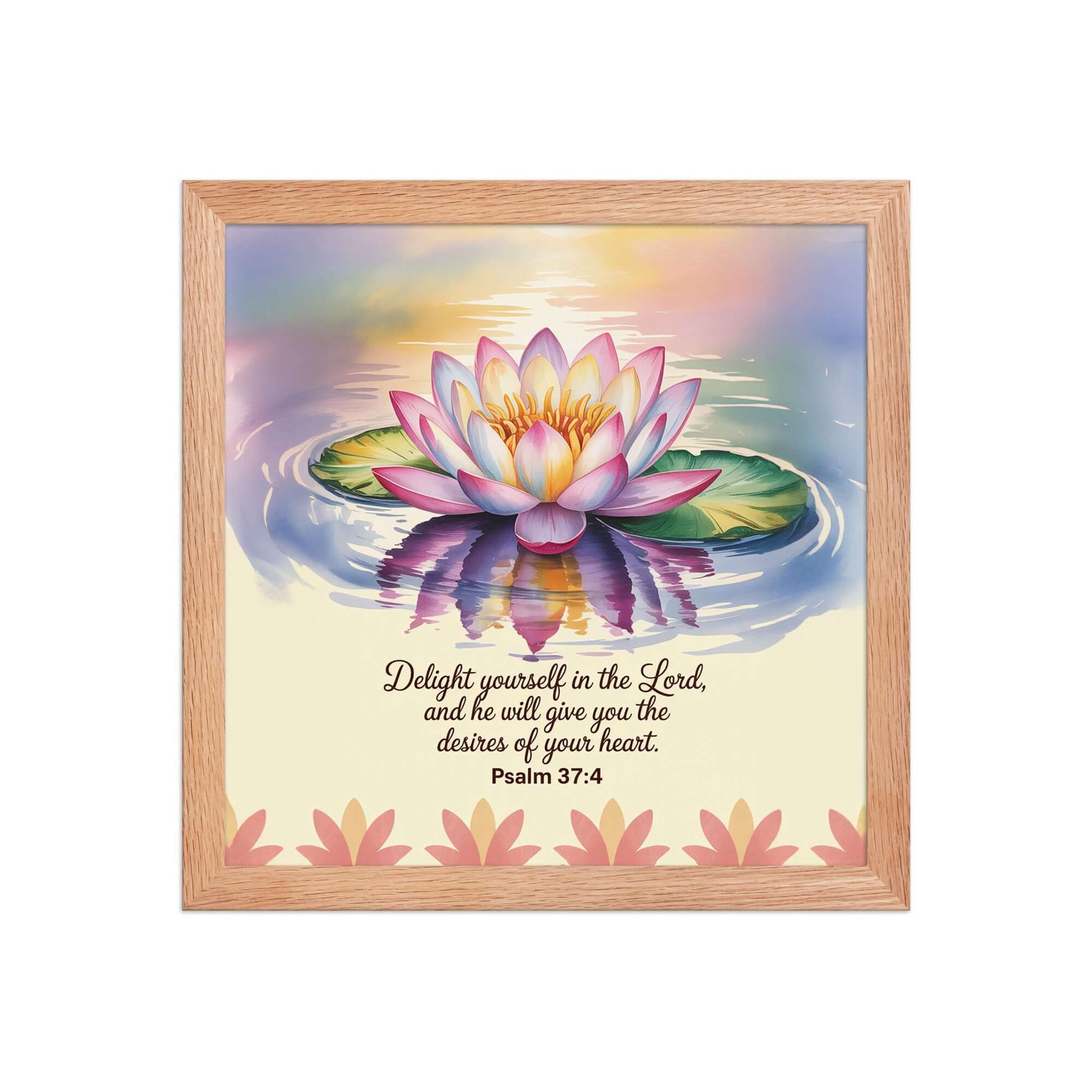 Psalm 37:4 Bible Verse, the Lord Enhanced Matte Paper Framed Poster Red Oak 12″×12″