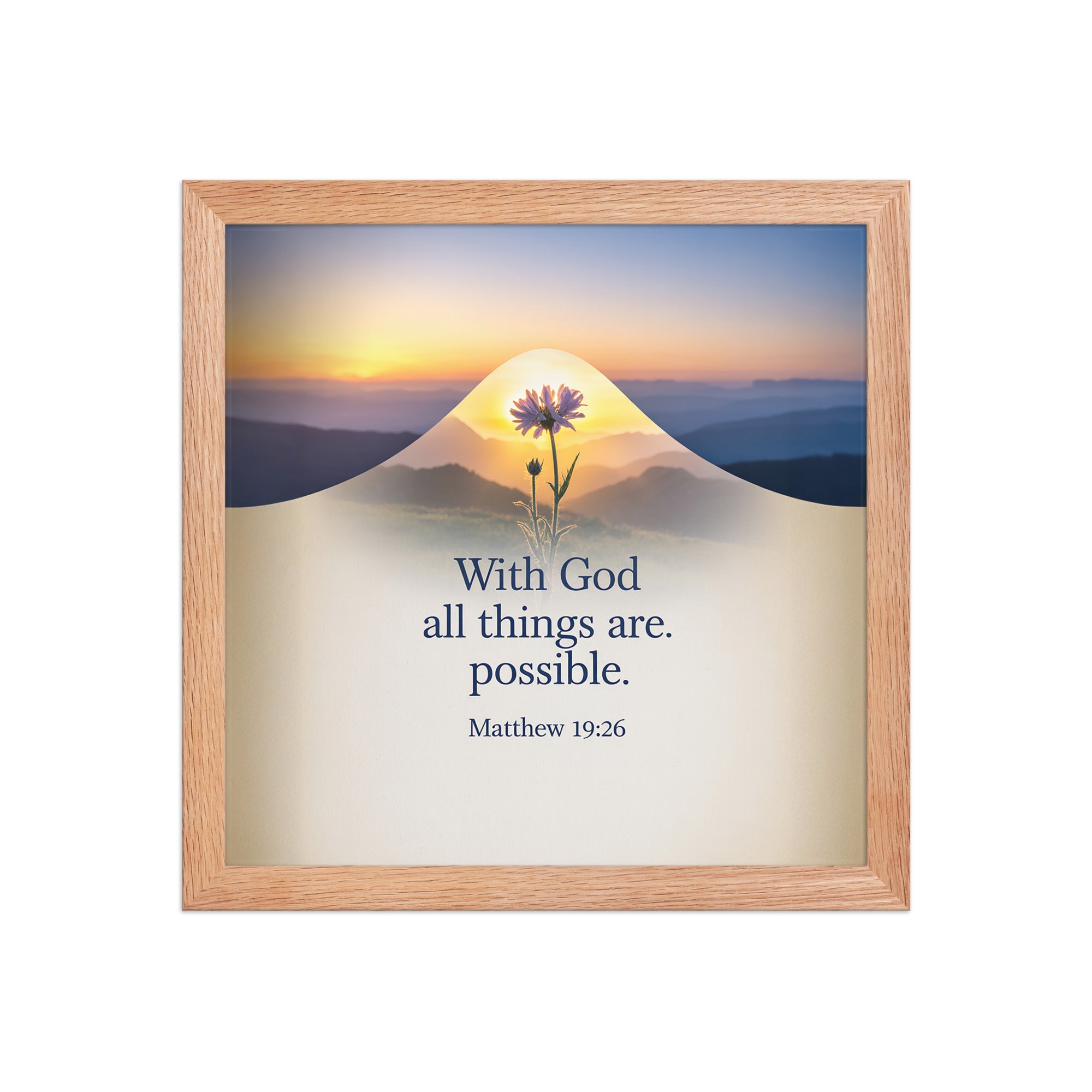 Matthew 19:26 Bible Verse at them Enhanced Matte Paper Framed Poster Red Oak 12″×12″