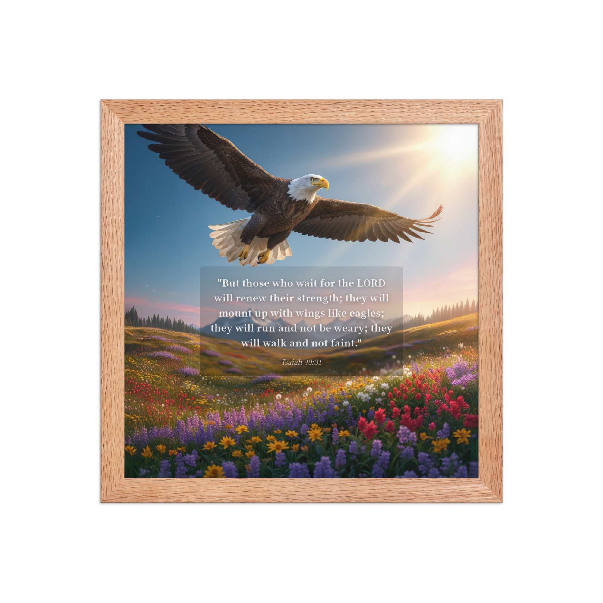 Isaiah 40:31 Bible Verse Who Wait Enhanced Matte Paper Framed Poster Red Oak 12″×12″