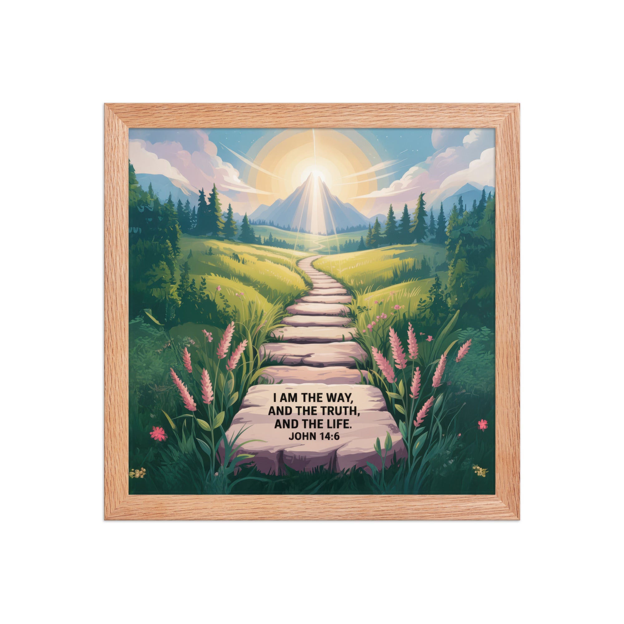 John 14:6 Bible Verse The Truth Enhanced Matte Paper Framed Poster Red Oak 12″×12″