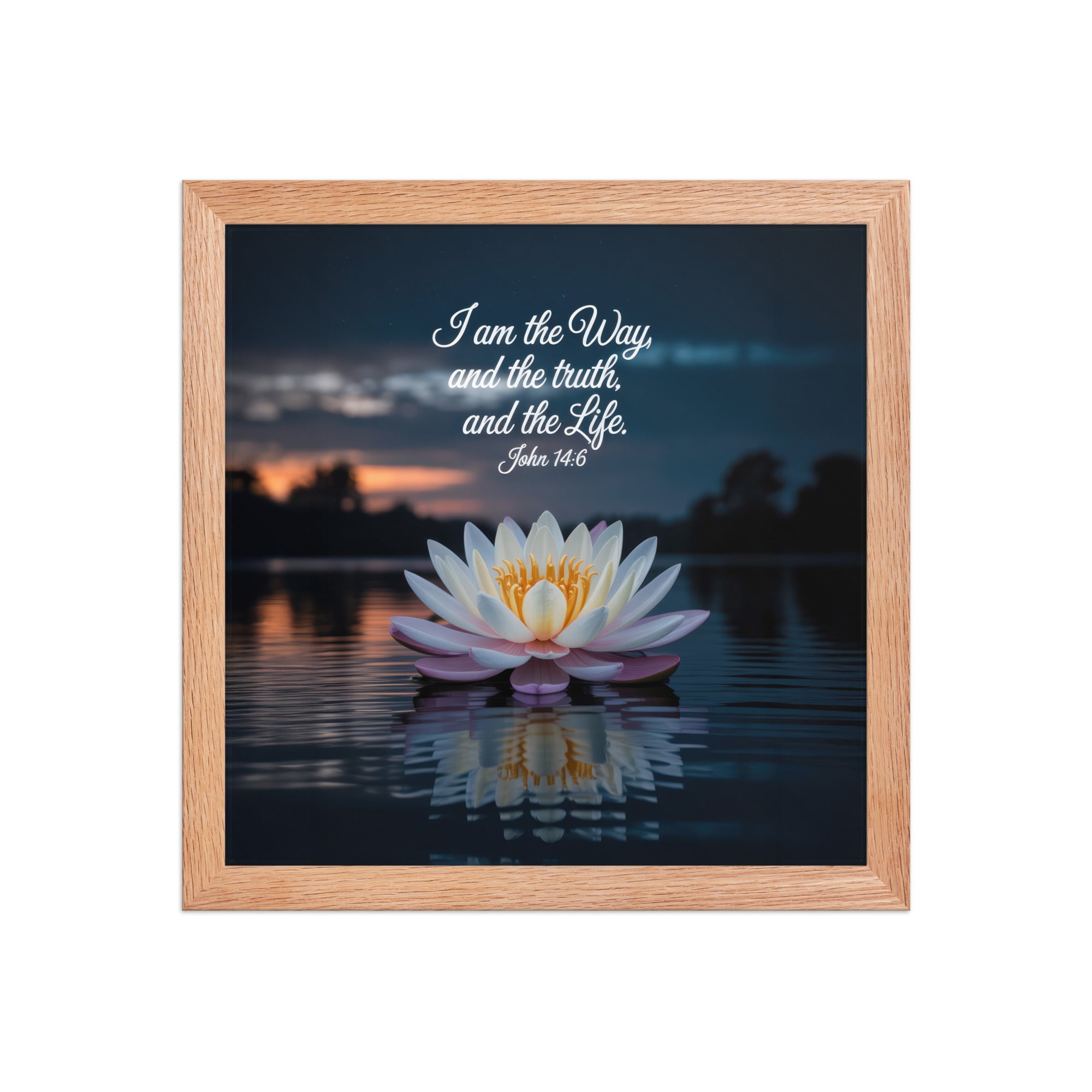 John 14:6 Bible Verse The Father Enhanced Matte Paper Framed Poster Red Oak 12″×12″