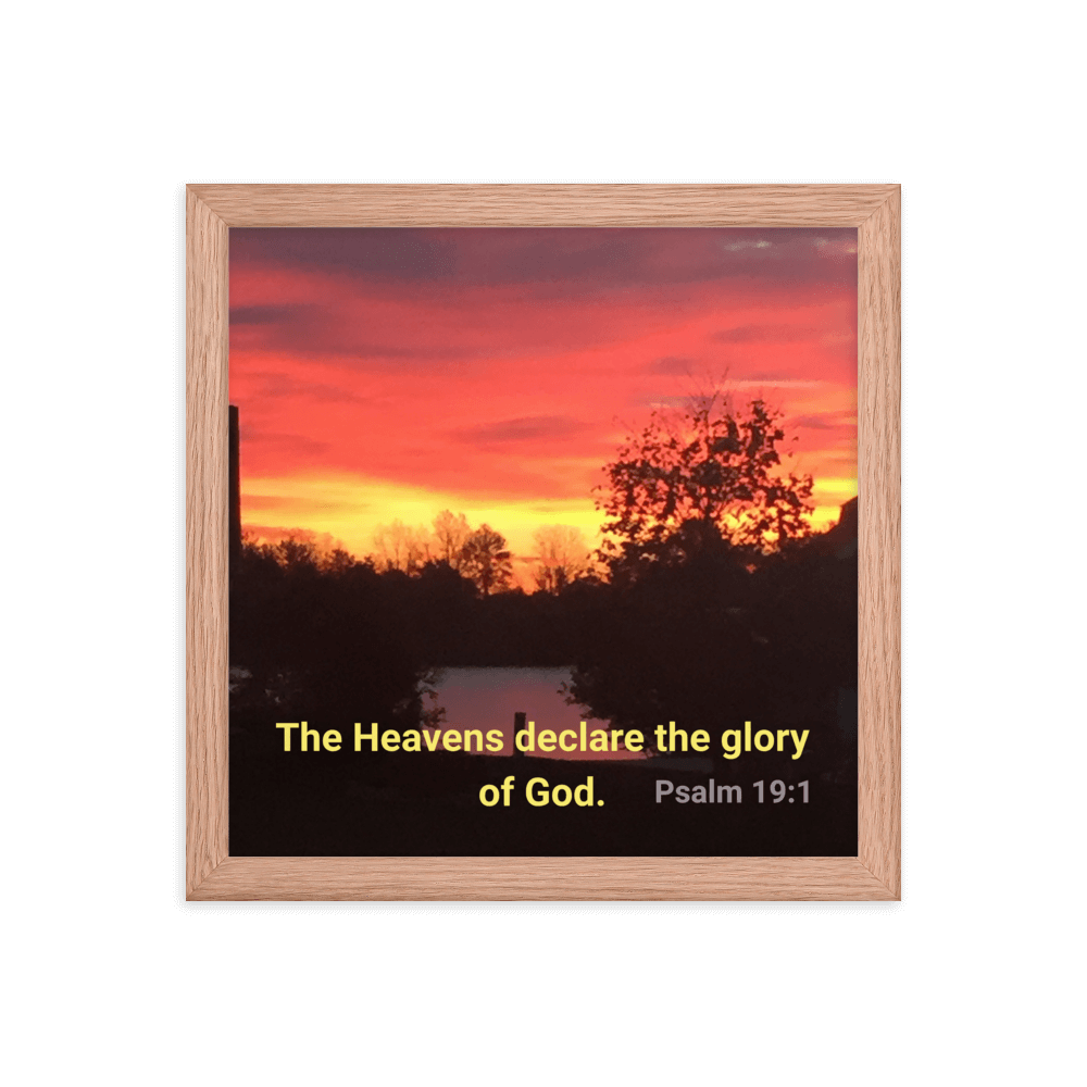 Psalm 19:1 Bible Verse, Sunset Glory Enhanced Matte Paper Framed Poster Wall Art Red Oak 12″×12″