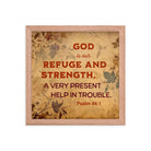 Psalm 46:1 Bible Verse, God is Our Refuge Enhanced Matte Paper Framed Poster Wall Art Red Oak 12″×12″