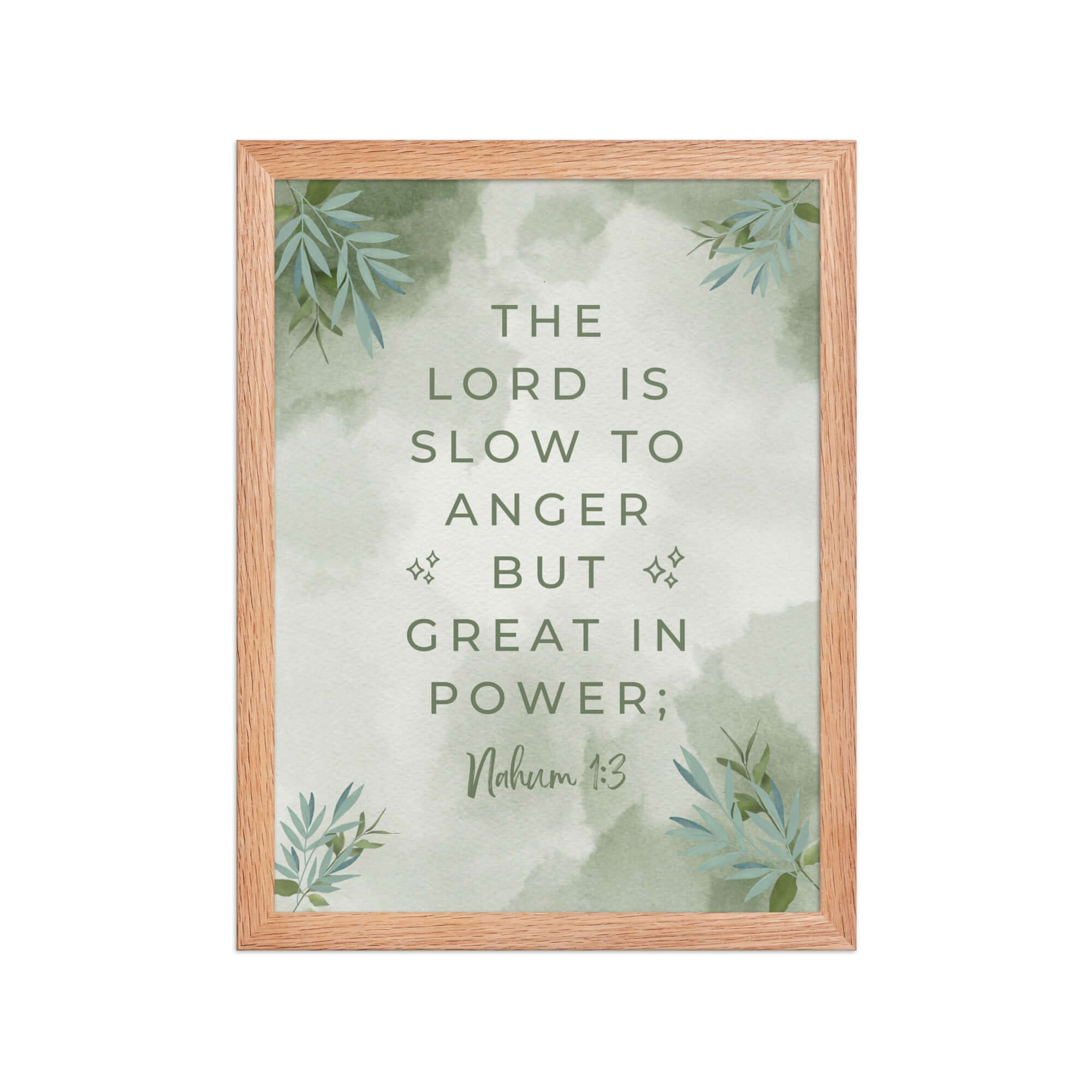 Nahum 1:3 Bible Verse, The Lord is slow Enhanced Matte Paper Framed Poster Wall Art Red Oak 12″×16″